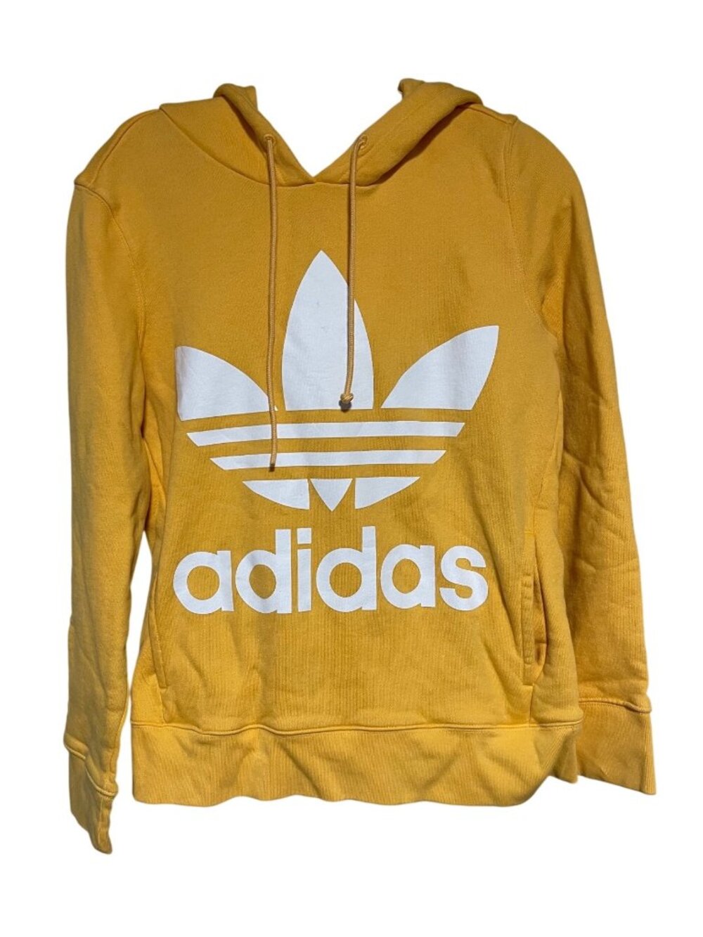 Adidas Yellow Trefoil Logo Hoodie Womens XS Cotton Womens Casual Sweatshirt